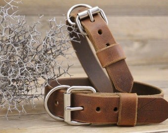 Leather dog collar, FREE ID TAG, Distressed leather collar, Dog gift, Personalised gift, Handmade leather collar, Cowboy brown collar
