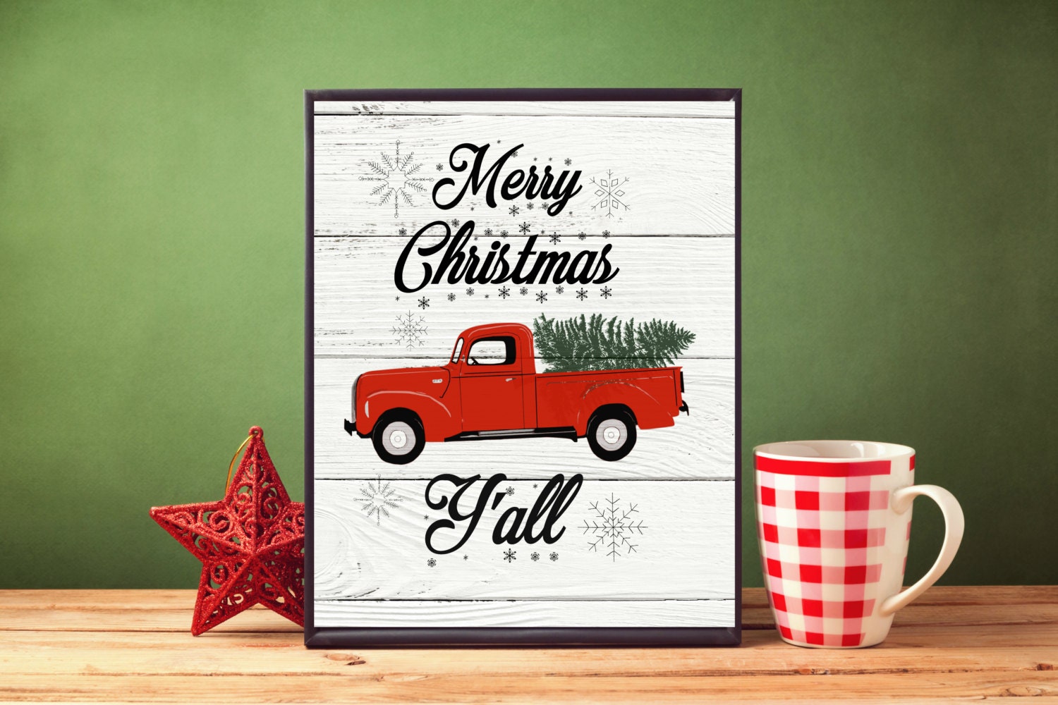 Vintage Red Truck Retro Christmas Print Merry Christmas