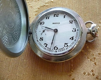 Pocket Watch -- Made in Russia .... Decorative Moinija Metal Pocket Watch -- Watch Repair , Craft