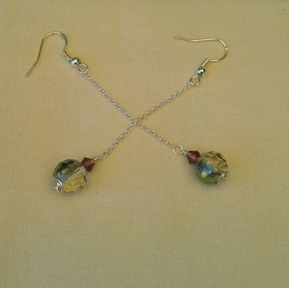 Czech Glass Disco Ball Earrings 925 Silver Chain and Ear Wires