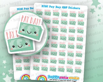 48 Cute MINI Pay Day/Payday GBP Planner Stickers, Filofax, Erin Condren, Happy Planner, Kawaii, Cute Sticker, UK