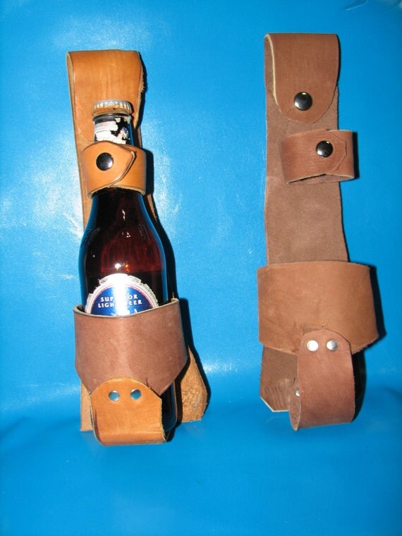 leather beer holderlong neck bottle holder by GSLEATHERHANDMADE