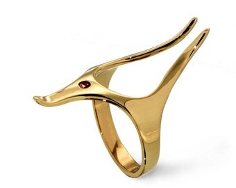 ANUBIS Ring, Alternative Engagement Ring, Egyptian Ring, Ruby Ring Yellow Gold, Unique Gold Ruby Ring, Statement Ring,