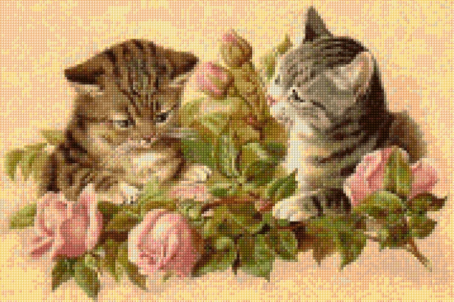 Download Victorian Kittens and Roses Cross Stitch pattern Vintage