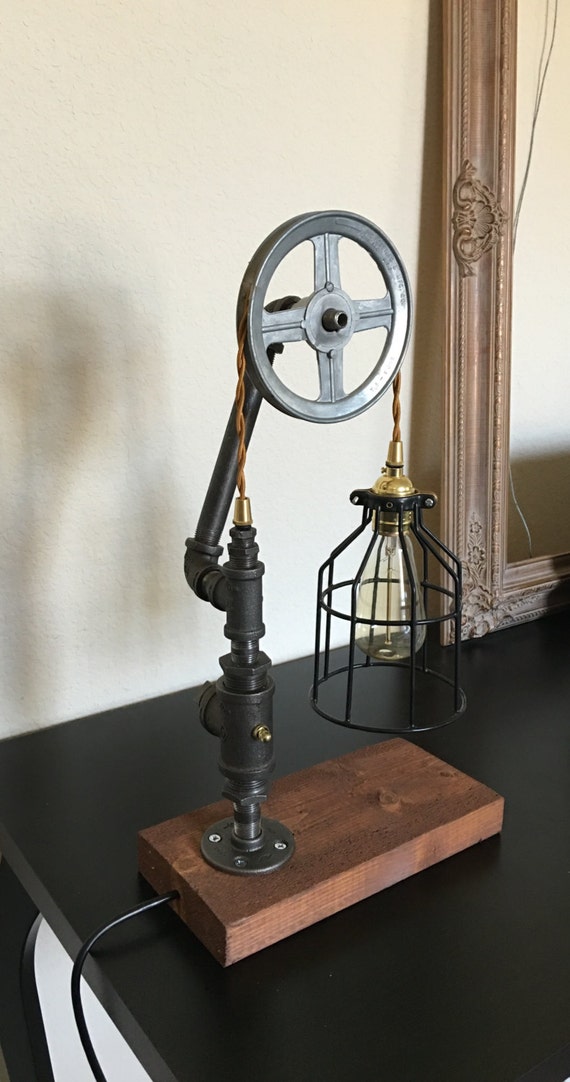 Industrial Pulley table lamp by DurangoUrbanLighting on Etsy