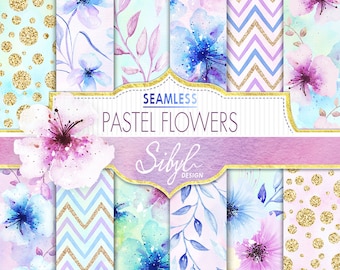 60% OFF SALE, Digital Watercolor Floral Paper, Pastel Flowers Digital Paper, Watercolor Floral Seamless Pattern, Flowers Hand Painted Paper