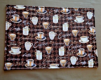 6 coffee placemats , reversible placemats, table linens, cloth placemats, washable placemats