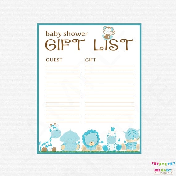 Safari Baby Shower Gift List Printable Gift List Baby Shower