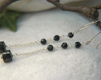 Onice Nera Piatto Scaglia Esagono Orecchini a Lobo IN Argento Sterling