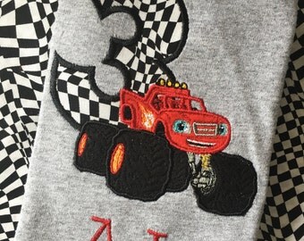 Blaze Birthday Shirt Blaze and the Monster Machines Truck Applique Birthday Shirt
