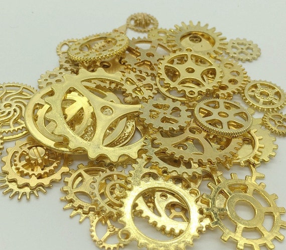 BULK 100 Mixed Gold Steampunk Gear Charms Clockwork Cog Wheel Gearwheel Mechanical Watch Gear Clock Parts Decoration by YTsupplies steampunk buy now online