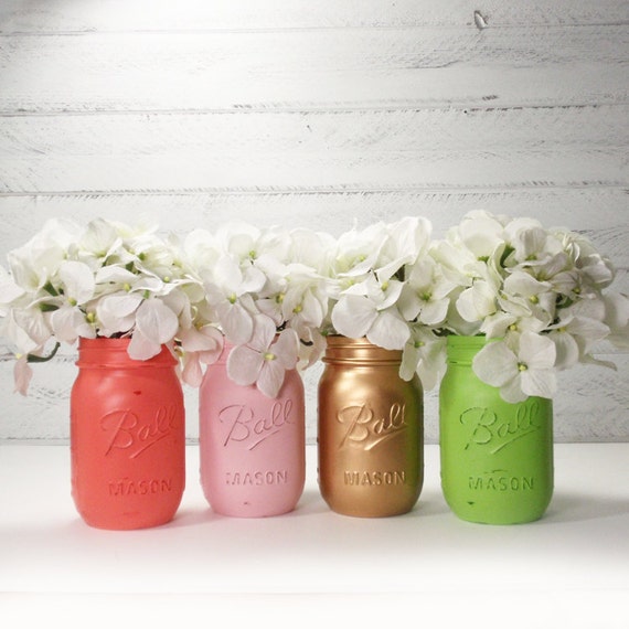 4 Hand Painted Pint Mason Jar Flower VasesKatharine