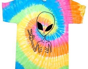 Peace Alien colorful tie dye t-shirt