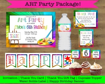 Art Party Printables; Art Party Favor Tags; Art Party Cupcake Toppers; Art Party Invitation; Art Birthday Party Invitations