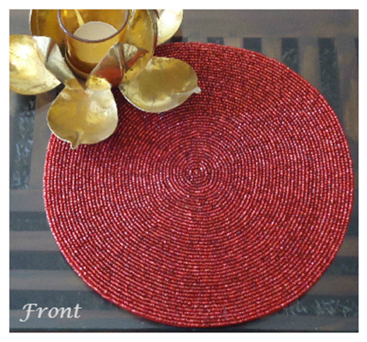 Holiday Placemats Handmade Beaded Red Table Mat Centre Piece Charger Placemat Decorative Size 10 Round Housewarming Present Gift For Her