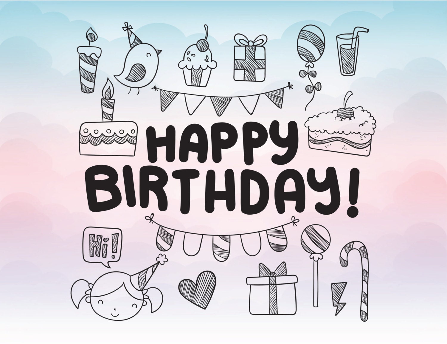 Happy birthday card in Svg Eps Dxf Pdf Ai Png Birthday