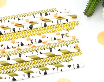 Paper Straws | Woodland Theme Party | Baby Shower Straws | Birthday Party | Birch Straws | Mason Jar Straws | Brown Gold Straws | Cake Pops