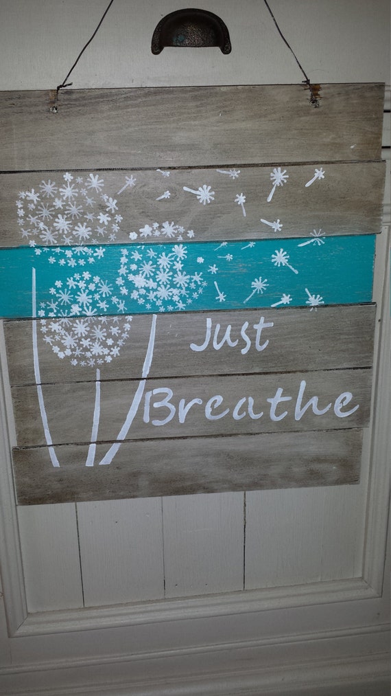 wooden sign just breathe by 2DogsWood on Etsy