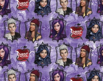 Disney Fabric - The Descendants Fabric - The Descendants Schooled in Cool 100% cotton 43" Fabric by the yard, SC212