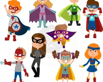 Cartoon Superhero Clipart,superhero Kids,superhero clipart,digital download