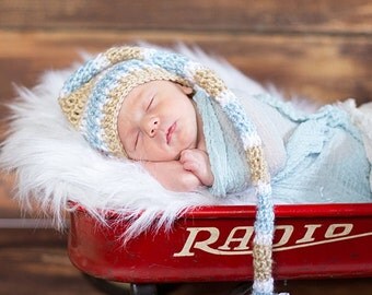 Crochet baby elf hat, newborn photo prop