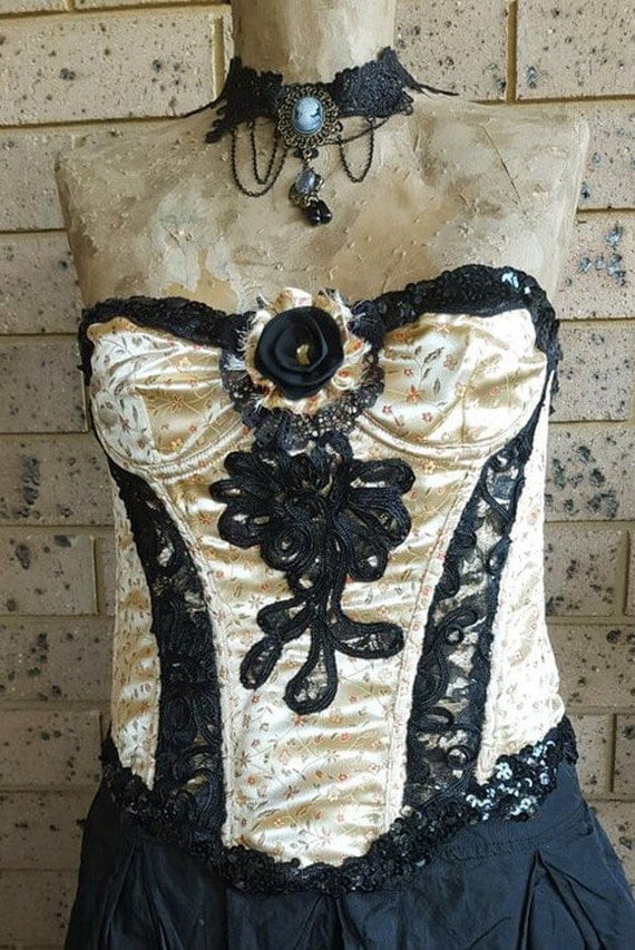 Yellow and Black Corset Bustier Gothic Steampunk Burlesque Punk Bustier Size 12-14 C Cup by TinyTeddysDesigns steampunk buy now online