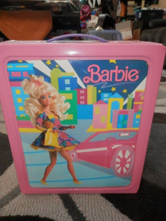 barbie doll carry case pink plastic storage for dolls and