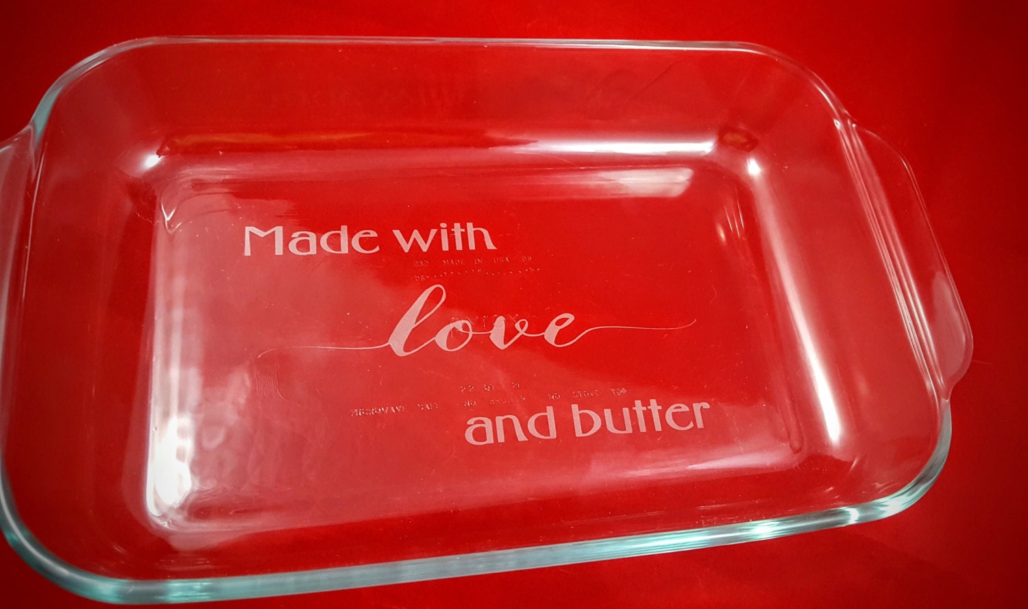 Etched Pyrex Baking Dish Made with Love and by CanvasandGlassArt