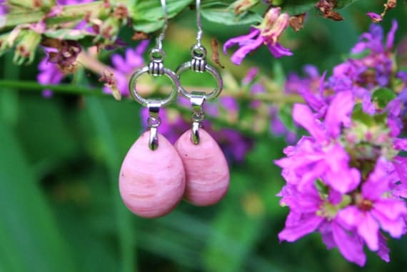 Rhodinite Drop Pendant Earrings, Drops, Pink Earrings, Pink Jewelry, Design, Real Stone Drop Pendant, Healing Stones, Gift Mother, Gift Wife