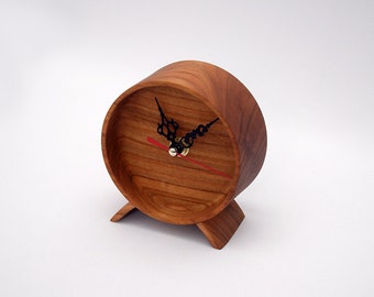 Wood Clock - Solid cherry with black clock hands