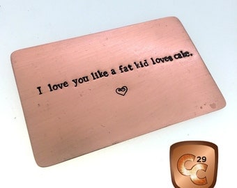 Copper Wallet Insert Card, Boyfriend Gift, 8th Anniversary Gift, Husband Gift, Personalized, 50 cent, 7th Anniversary