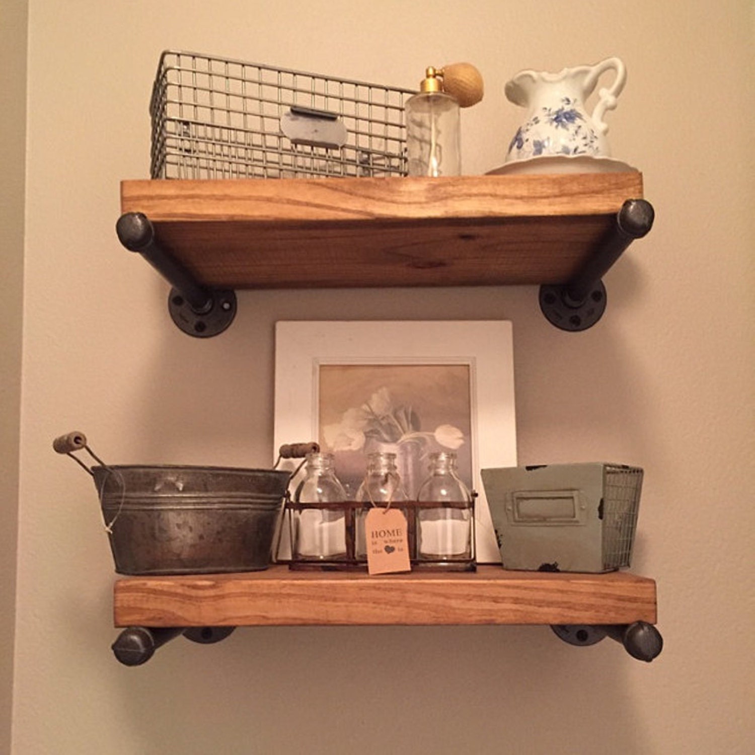 Set of 2 10 Deep Industrial Floating Shelves Rustic