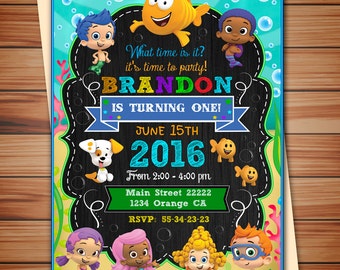 Bubble Guppies party invitation for boy, Bubble Guppies digital chalkboard invitation, thank you card free! print it yourself!