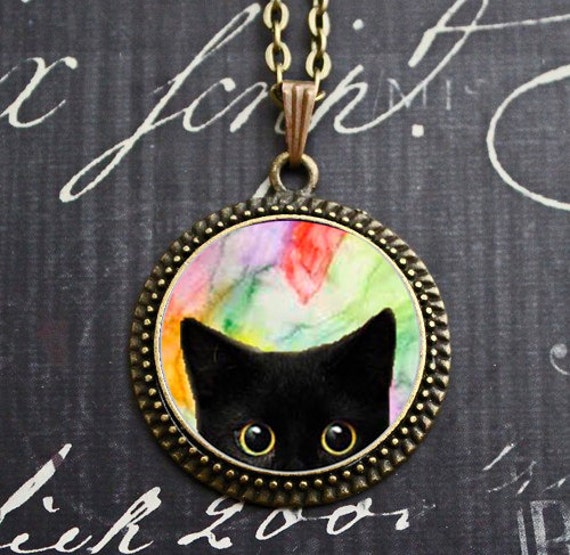 Black cat pendant black cat necklace cat by VerseAtilljewlery