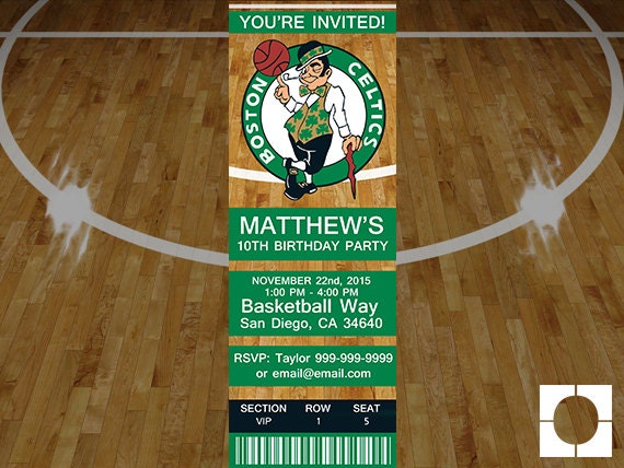 Boston Celtics NBA Birthday Invitation by ONTOdesignshop on Etsy