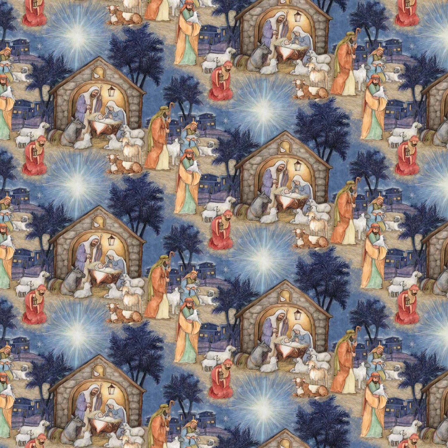 Christmas Fabric Religious Fabric Blessed Jesus Birth Scene