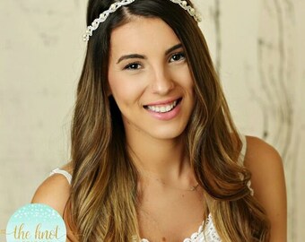 Sale Wedding headband Bridal Hair Silver wedding hair Vine crystal bridal hair pearl headband ribbon ivory pearl headpiece crystal Bridal