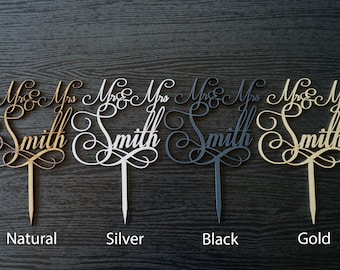 Personalised Wedding Cake Topper Mr & Mrs Surname Custom Made Decoration