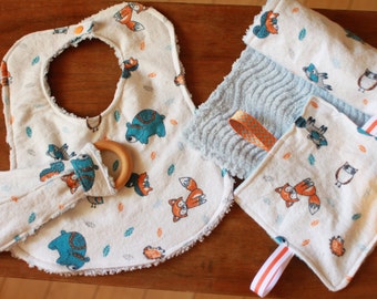 Baby Boy Woodland Animals Burp Cloth Bib Gift Set
