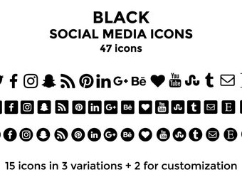Black Social Media Icons Website Icons Blog Icons Social Media Icons Buttons Social Media Graphics Twitter
