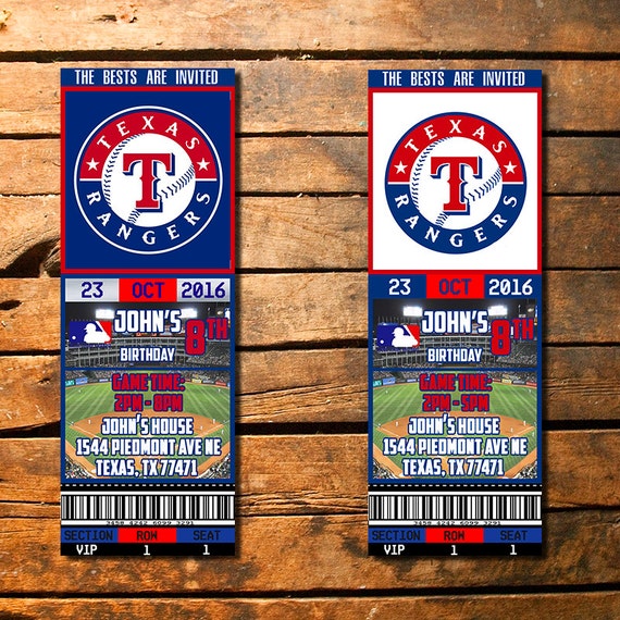 Texas Rangers Birthday Ticket Invitation Ticket Invitation