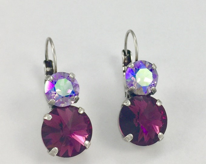 Standout Style Jewelry embellished with Swarovski® crystals. Amethyst/ Purple drop earrings. Bridal party, bridesmaid jewelry