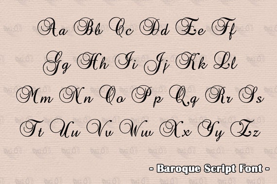 Baroque Script font in svg, png, eps, dxf, jpg, 0-9 numbers and 29 ...