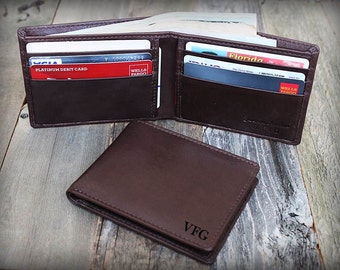 Father's Gift - Father's Day - Minimalist Men's Leather Wallet - Thin Leather Wallet - Personalized Slim Wallet - Brown Leather Wallet -7120