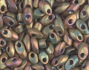 Japanese Miyuki LMA Long Magatama Bead Matte Metallic Khaki Iris 4x7mm 10gms