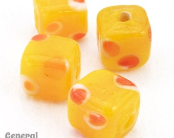 10mm Yellow Cube with Orange Dots (25 Pcs) #4500