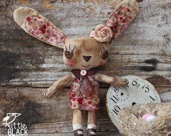 Cloth Bunny, primitive, cloth doll, collectible