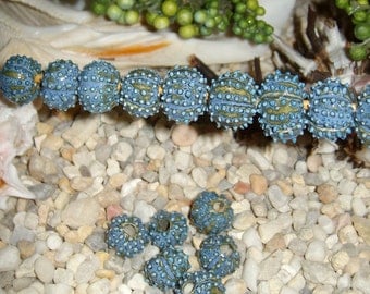choose qty mossy blue handmade sea urchin beads 1/2" porcelain ceramic jewelry or fiber art supply