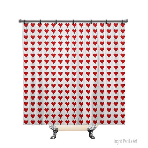 Shower curtain Red Hearts shower curtain Heart shower