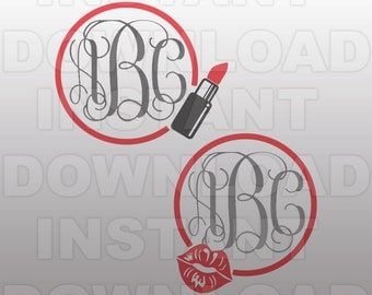 Makeup Monogram Frame SVG File - Lips SVG File - Commercial & Personal Use- vector svg file for Cricut,svg file for Silhouette,vinyl cutting
